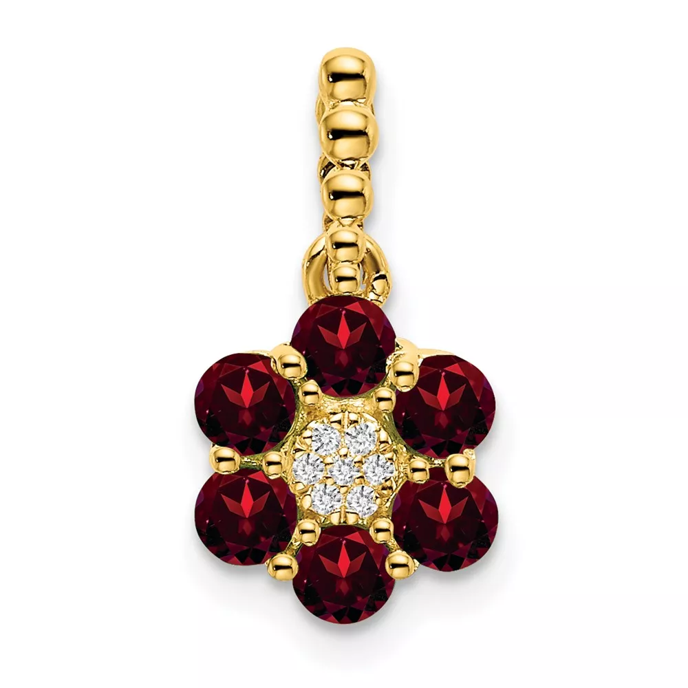 14k Garnet and Diamond Floral Pendant