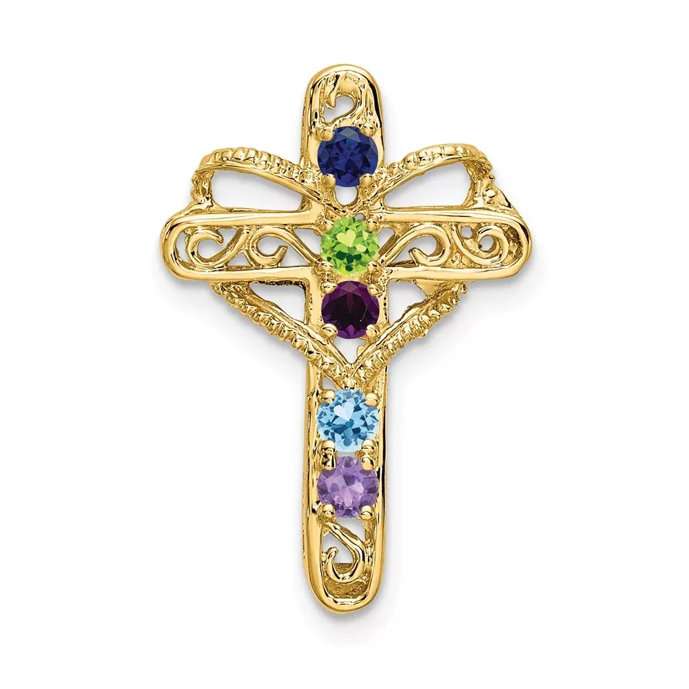 14k Genuine 5 Stone Mother's Cross Pendant