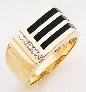 14K Gold 11Mm Three Black Onyx Accented Cubic Zirconia Ring