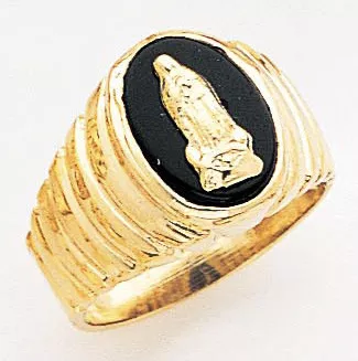 14k Gold 15mm Oval Men's Virgin Mary Onyx Ring