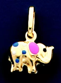 14k Gold 17mm Blue and Pink Enamel Elephant Charm