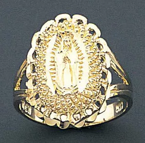 14k Gold 18mm Ladies Diamond Cut Virgin Mary Ring