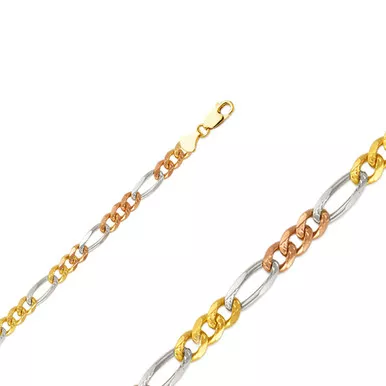 14k Gold 3.8mm Tri-color Figaro Chain 30 Inches