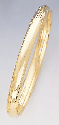 14k Gold 6mm Wide Polished Hinged Bangle 7.5"