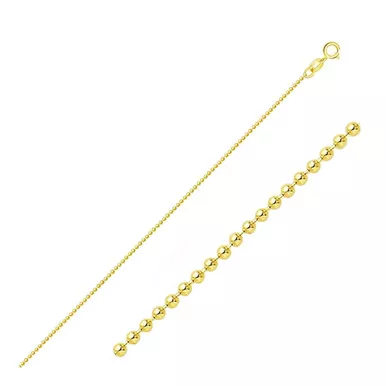 14k Gold Bead Link Chain, 1mm Wide 16 Inches
