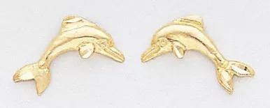 14k Gold Diamond Cut Dolphin Earrings