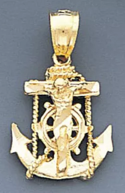 14k Gold Diamond Cut Jesus Cross And Anchor Pendant 13