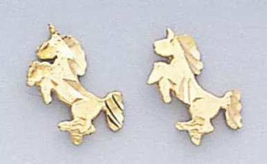 14k Gold Diamond Cut Unicorn Earrings