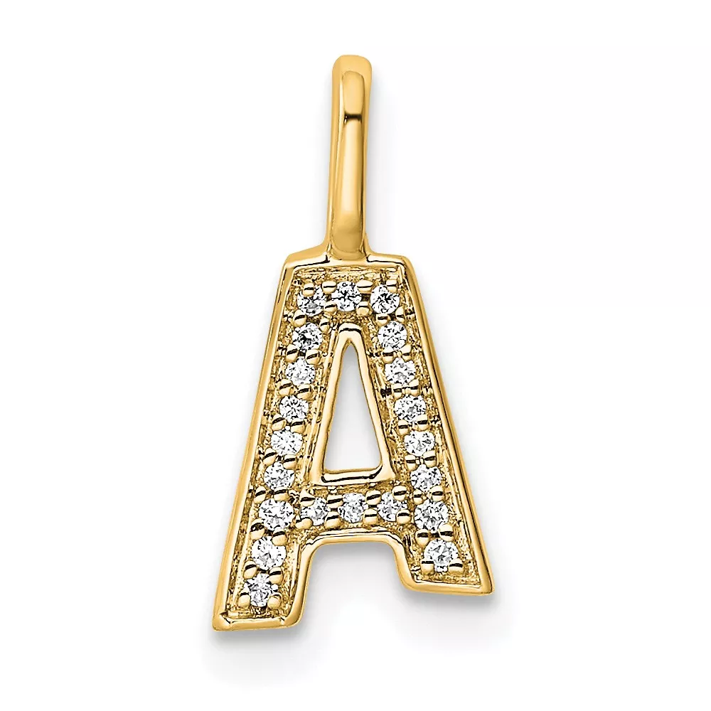 14K Gold Diamond Letter A Initial Pendant