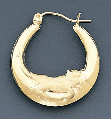 14k Gold Hollow Panther Hoop Earrings 25mm W X 27mm H