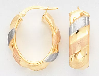 14k Gold Italian 23.5mm Hoop Earrings With Tri Color Circle D