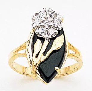 14k Gold Ladies 20mm Prong-set Marquise Onyx Ring With Clea