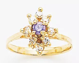 14k Gold Ladies synthetic amethyst Cz Flower Cocktail Ring 14mm Wide
