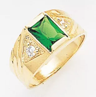 14k Gold Men's 10mm Rectangular Cubic Zirconia Center Stone
