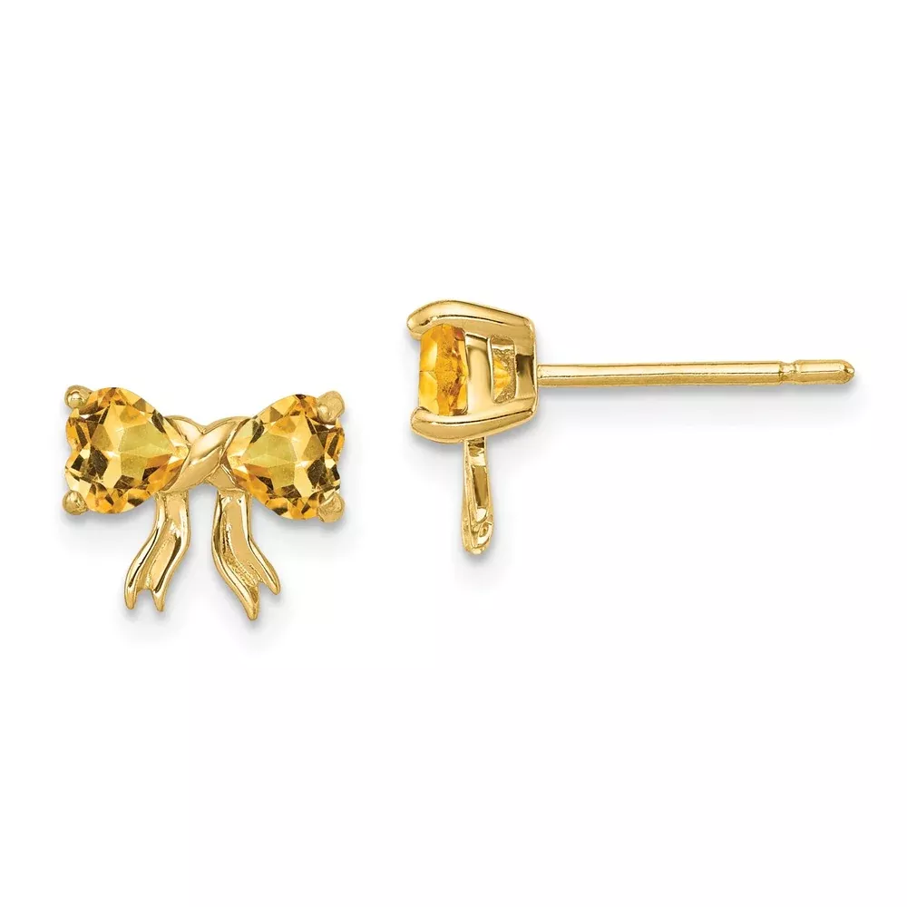 14k Gold Polished Citrine Bow Post Earrings