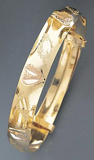 14k Gold Tri-color 7mm Wide Child'sAdjustable Heart Engraved Bangle
