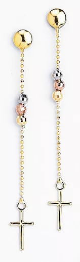 14k Gold Tri-color Disco Drop Earrings 6.5mm W X 56mm