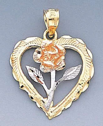14k Gold Tri-color Heart Pendant 21mm W X 28mm H Inclu