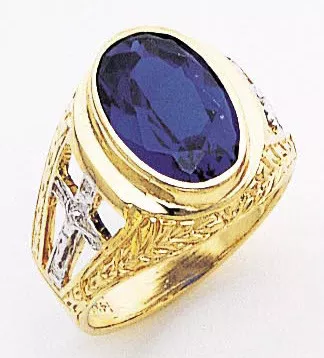 14k Gold Two-tone Men's 18mm Wide Oval Cubic Zirconia Center