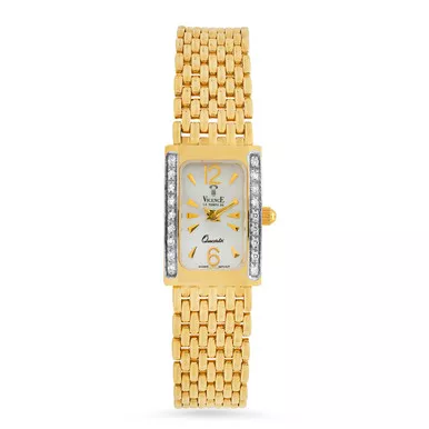14k Gold White Dial Italian Watch W/ Diamond