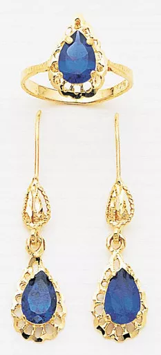 14k Gold9mm W by 39mmSynthetic Sapphire Ring And Earrings Set