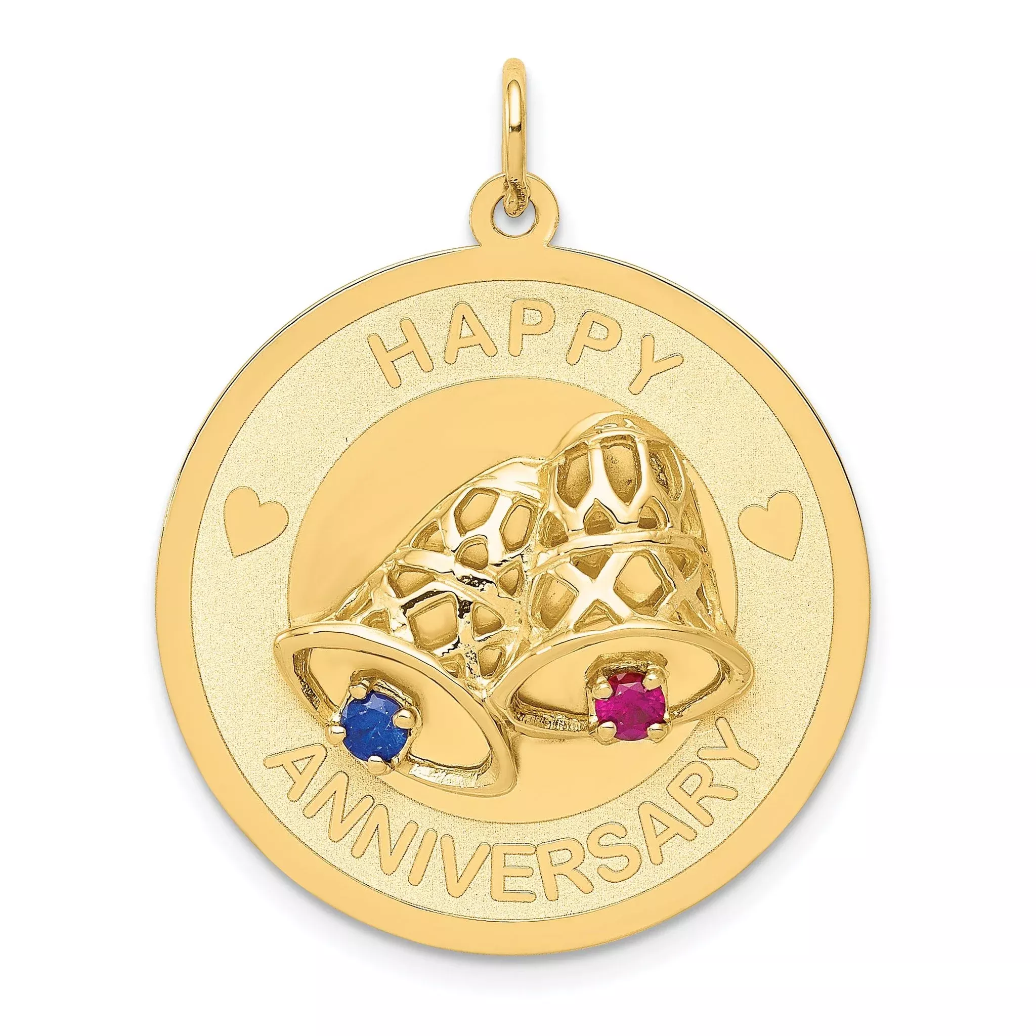 14K HAPPY ANNIVERSARY Blue and Red CZ WithBells Charm