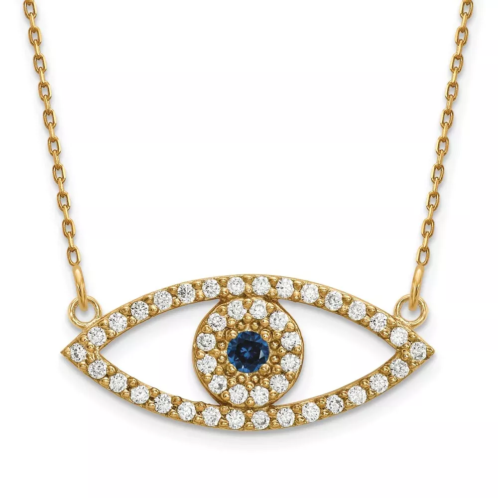14k Medium Necklace Diamond and Sapphire Evil Eye