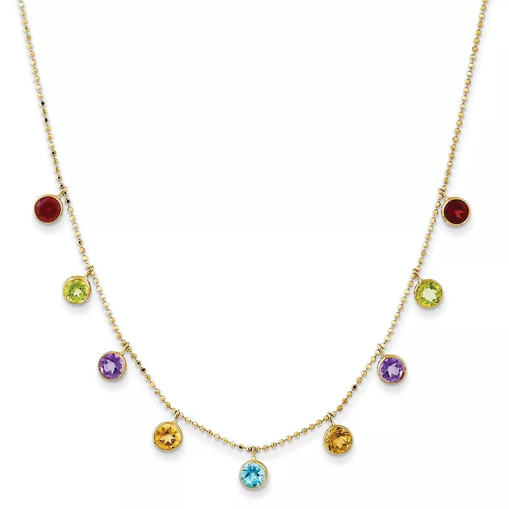 14K Multi-color Gemstone Necklace w/ 2in ext.