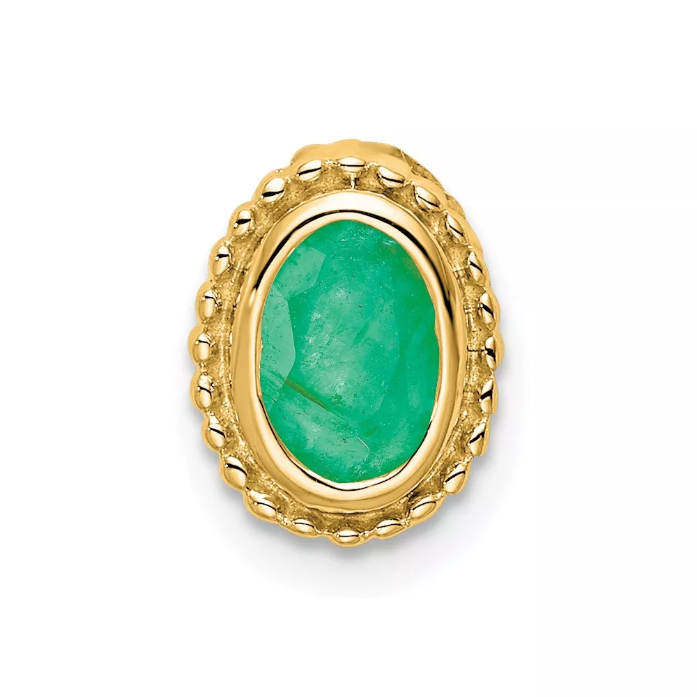 14k Oval Emerald Beaded Edge Chain Slide