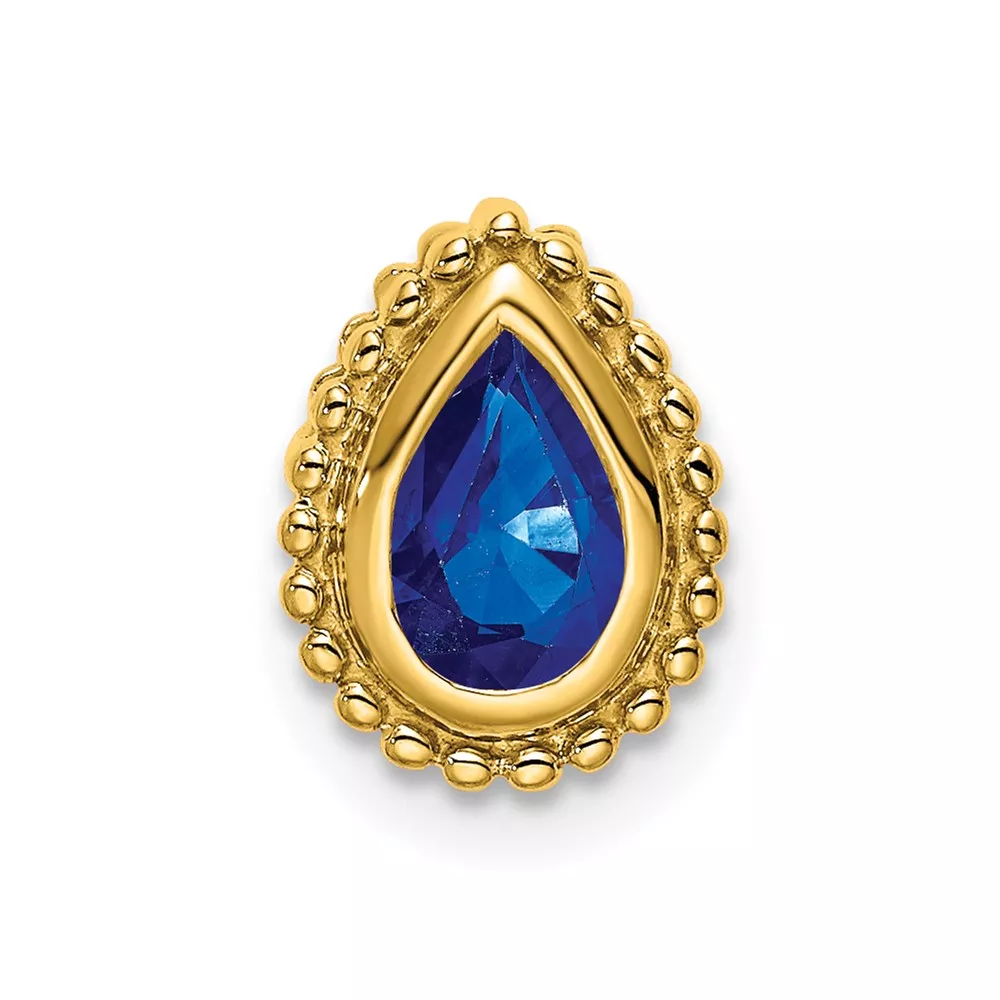 14k Pear Sapphire Beaded Edge Chain Slide