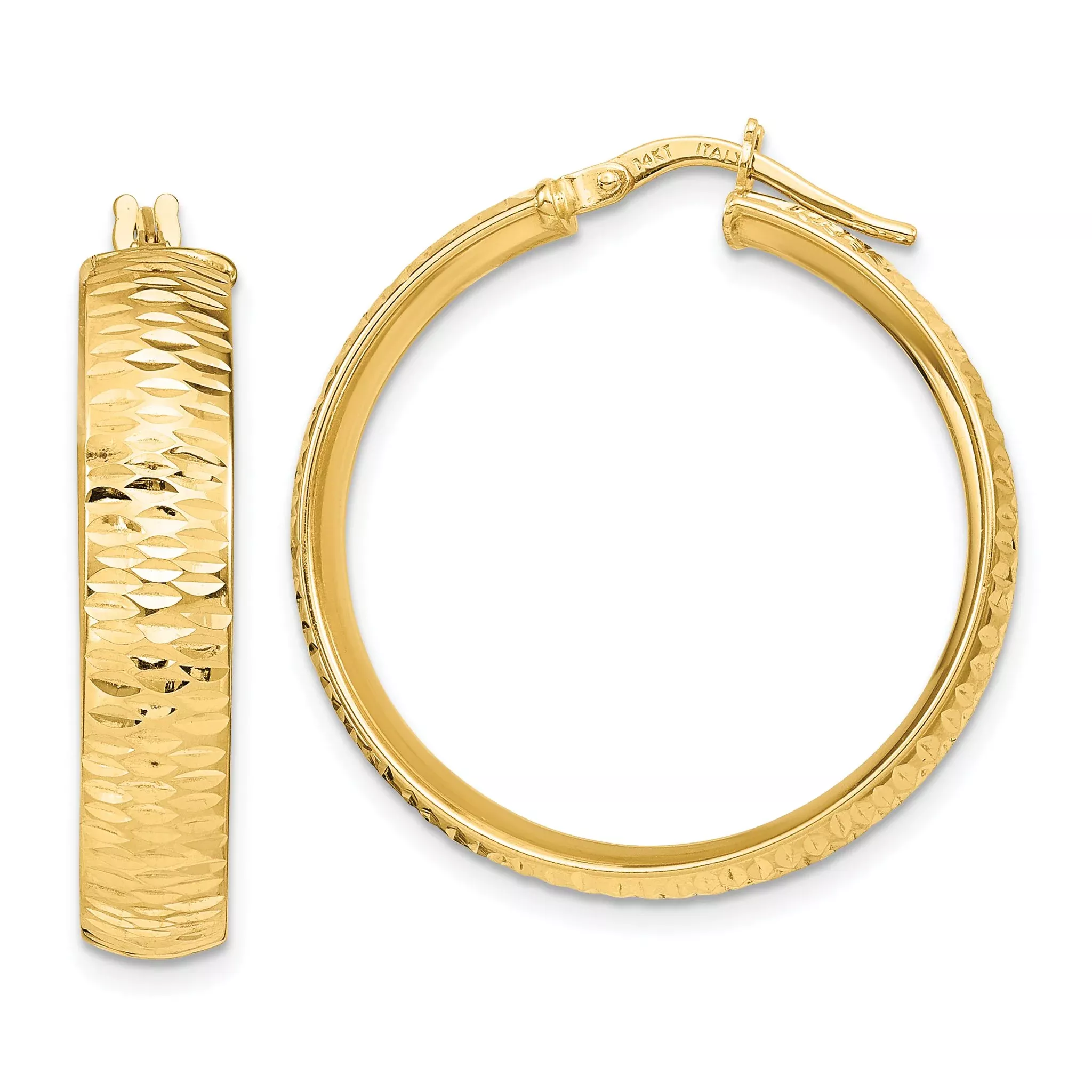 14K Polished D/C Round Hoop Earrings