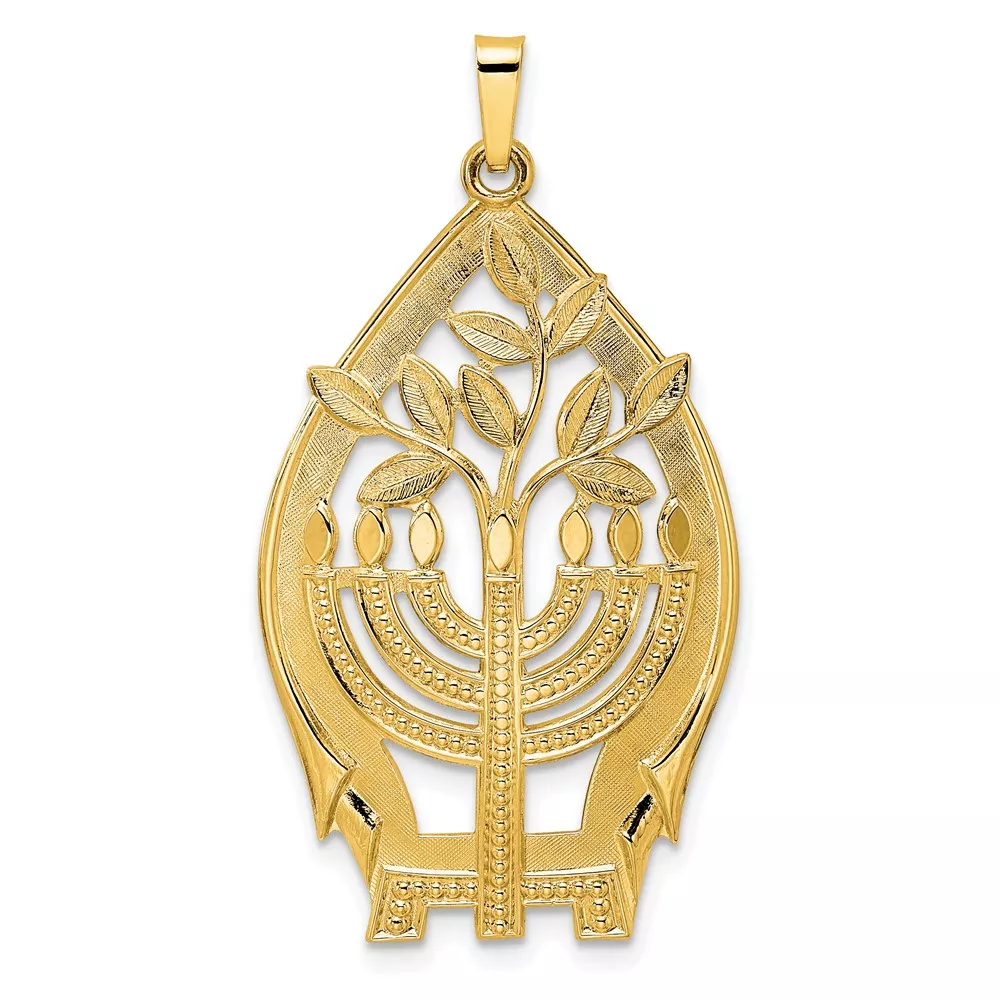 14k Polished Hollow Large Menorah and Tree of Life Pendant