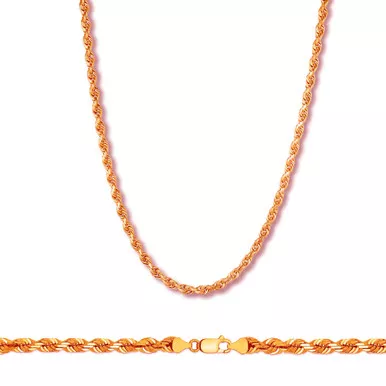 14k Rose Gold 3.5mm Rope Chain 24 In