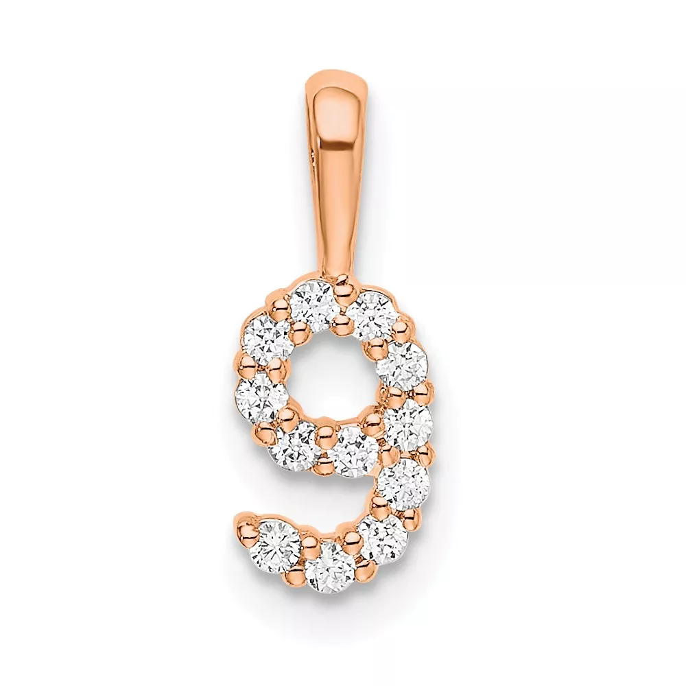 14k Rose Gold Diamond Number 9 Pendant