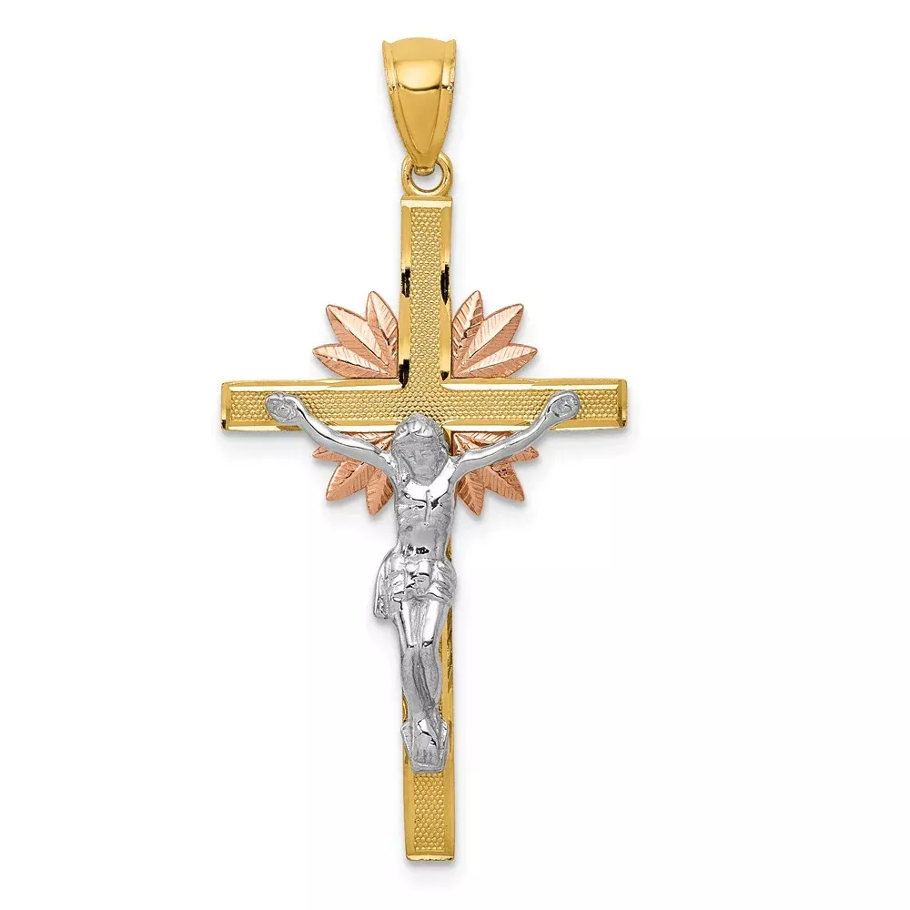 14k Tri-Color Gold Crucifix Pendant