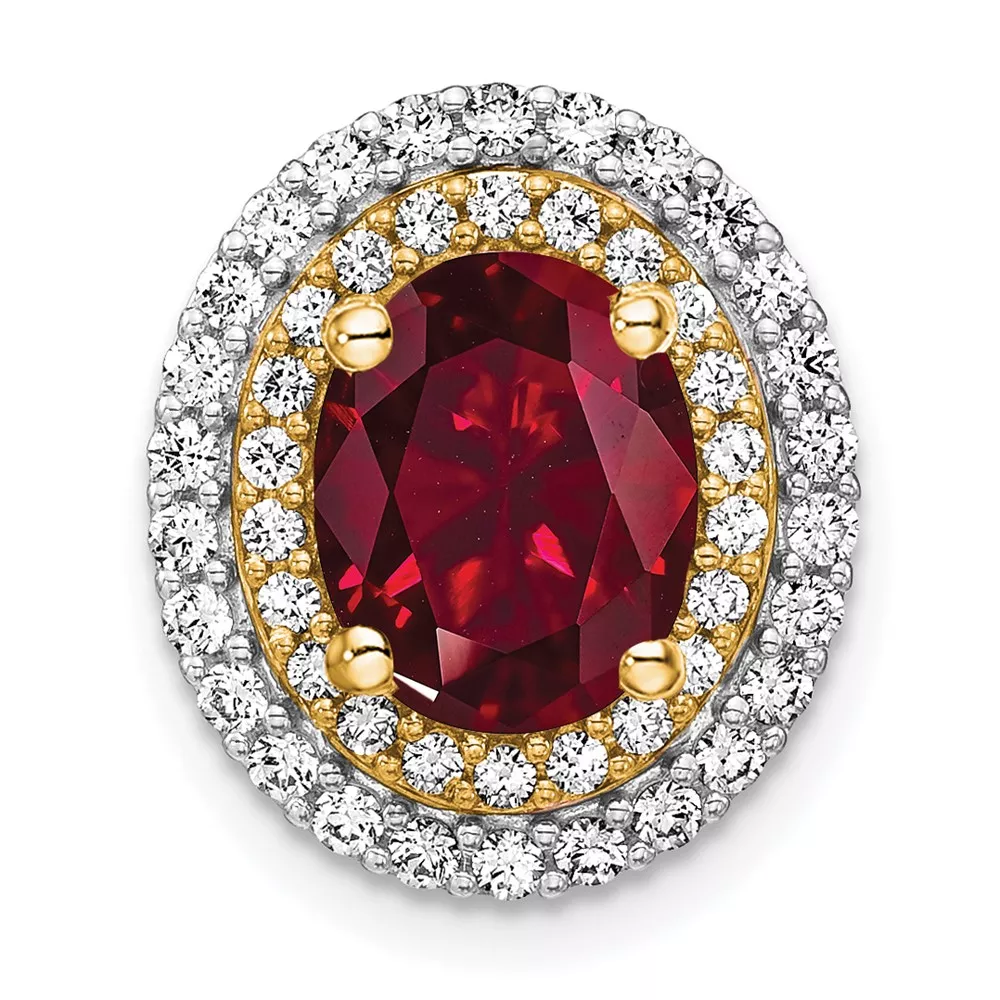 14k Two Tone 1/5 carat Lab Grown Diamond VS/SI+ G+ and Lab Created Ruby Chain Slide Pendant