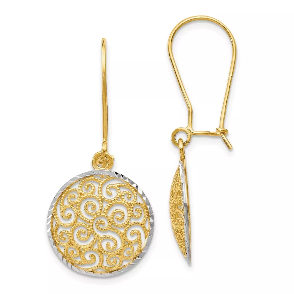 14k Two-tone Gold Filigree Dangle Earrings