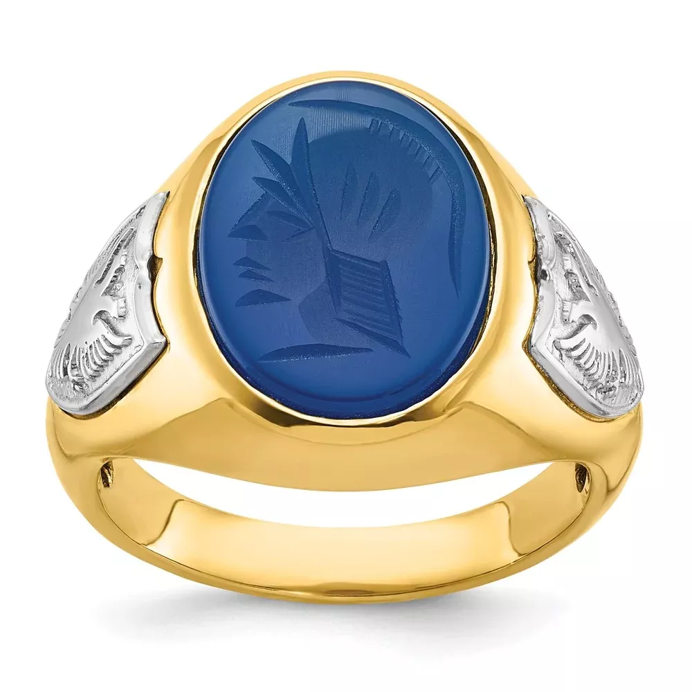 14k Two-tone Gold Men's Blue Agate Complete Ring