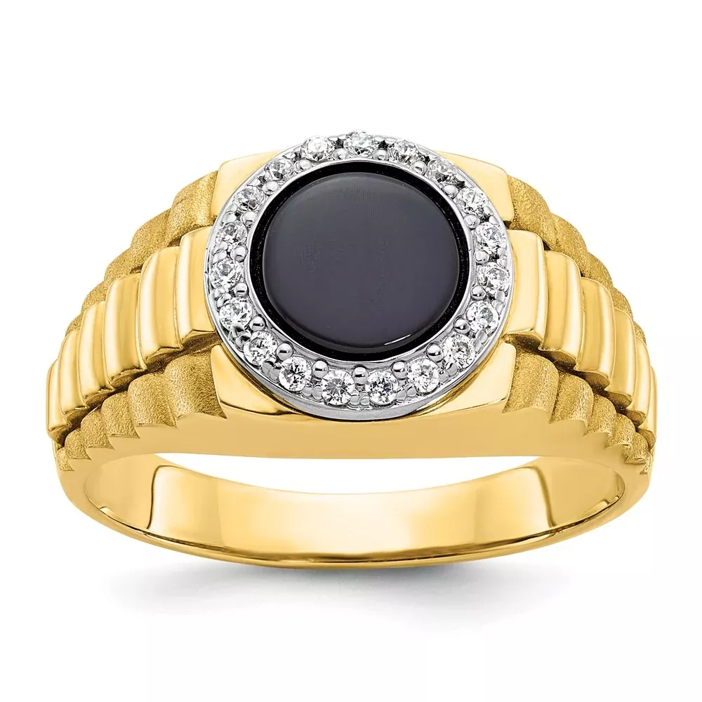 14k Two-tone Gold Men's Onyx and 1 /5 carat Diamond Complete Ring