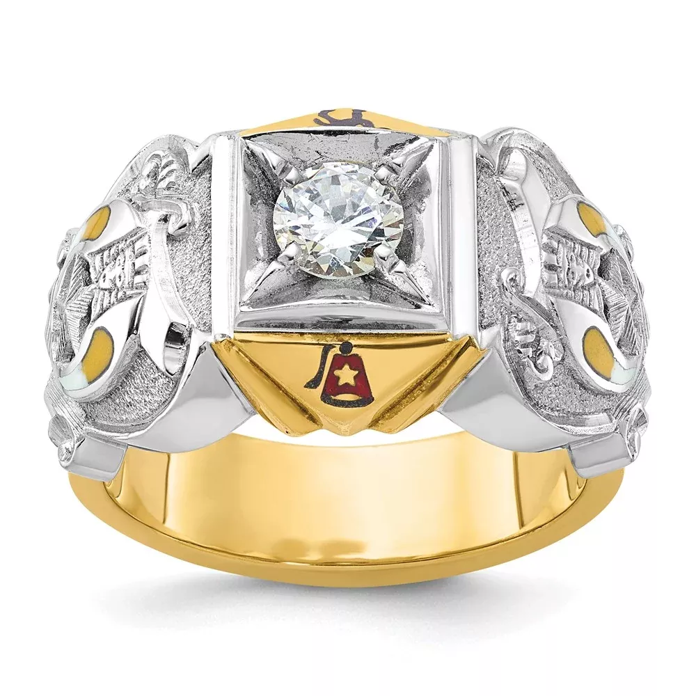 14k Two-tone Gold Men's Polished and Textured Masonic Shriner's Ring Mounting