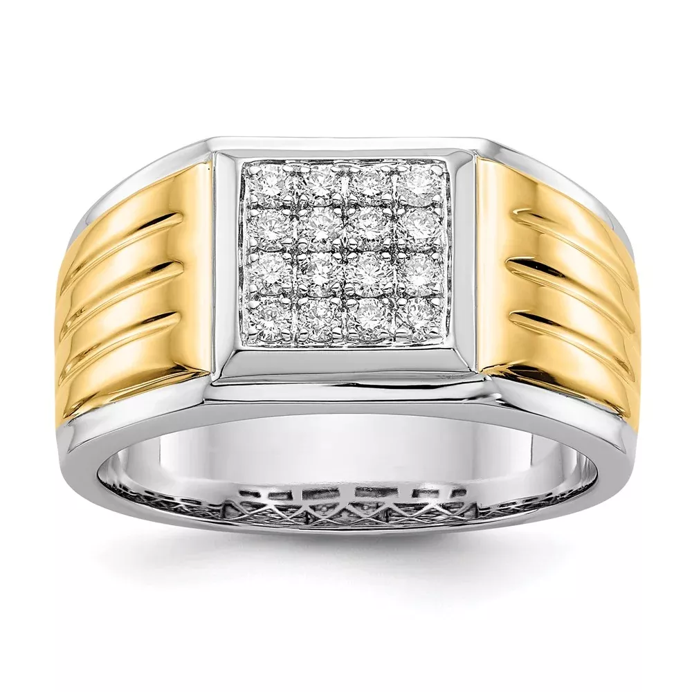 14k Two-Tone Gold Real Diamond Square Mens Ring