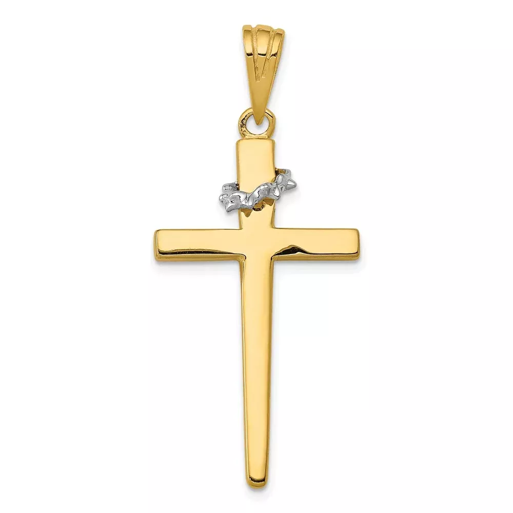 14k Two-tone Gold Two-tone Gold Cross w /Crown of Thorns Pendant