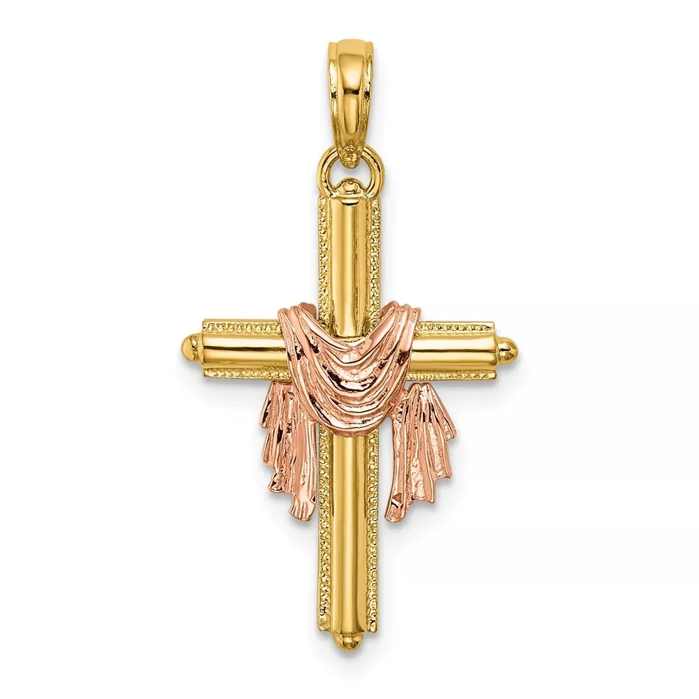 14k Two-tone Gold Two-tone Gold Cross w / Drape Charm