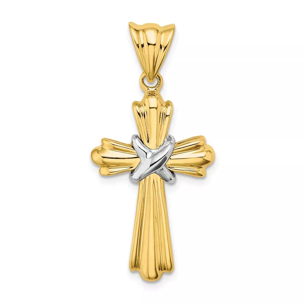 14k Two-tone Gold Two-tone Gold Polished Cross X Center Design Charm