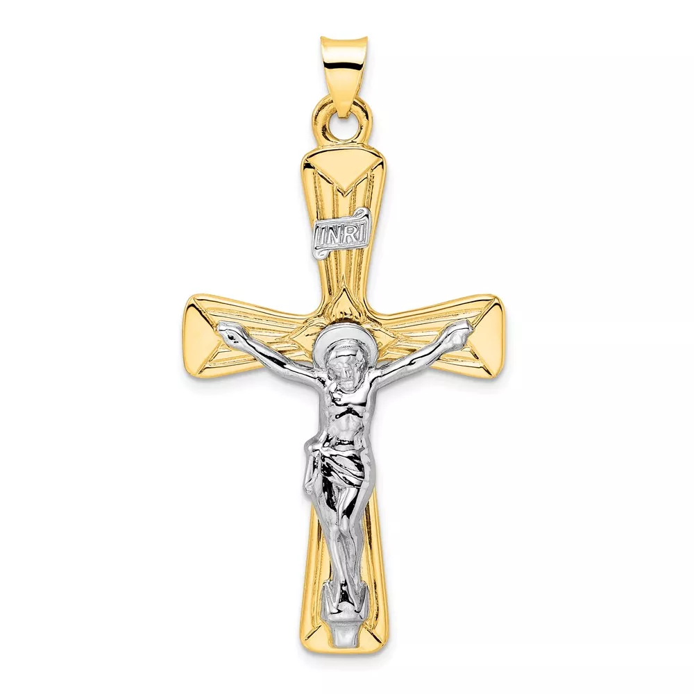 14k Two-tone Large Polished Solid INRI Crucifix Pendant