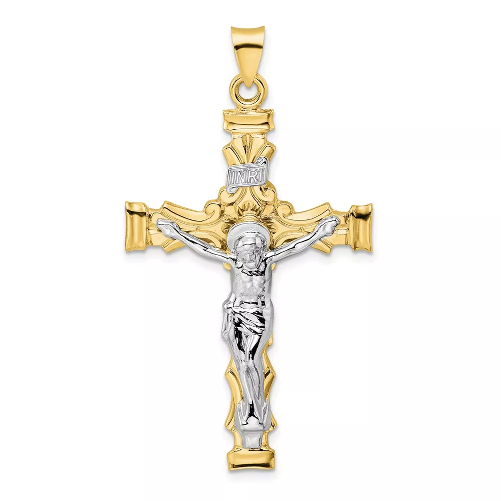14k Two-tone Large Solid INRI Crucifix Pendant