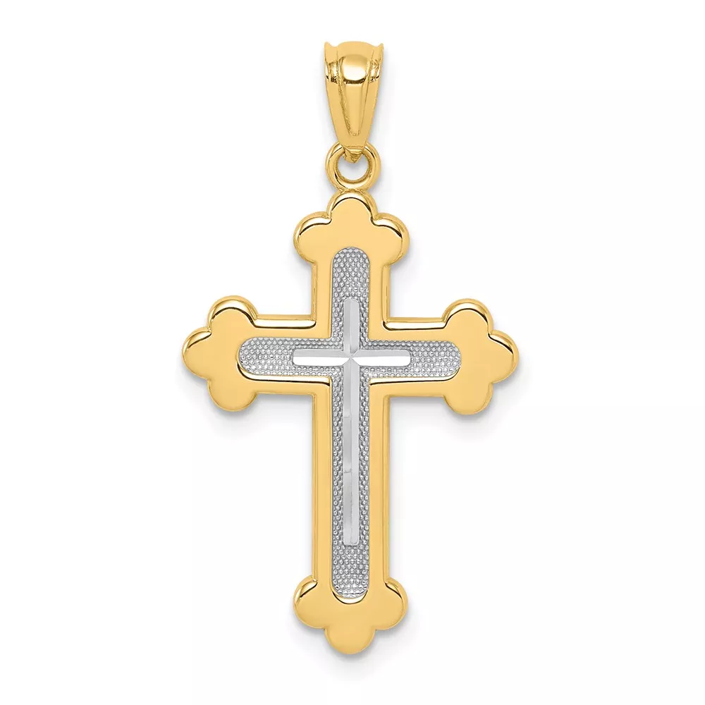 14k Two-tone Polished Budded Cross Pendant