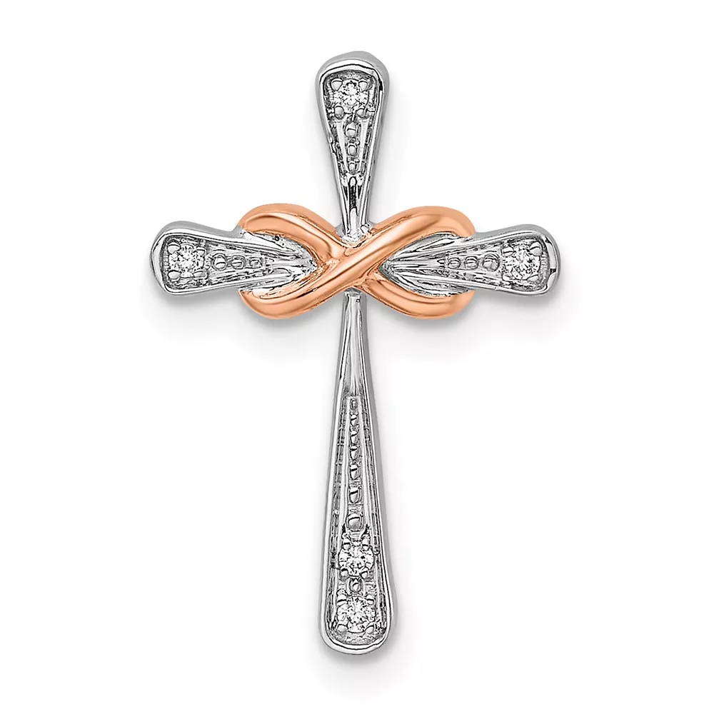 14k Two-tone White and Rose Gold Diamond Cross with Infinity Chain Slide