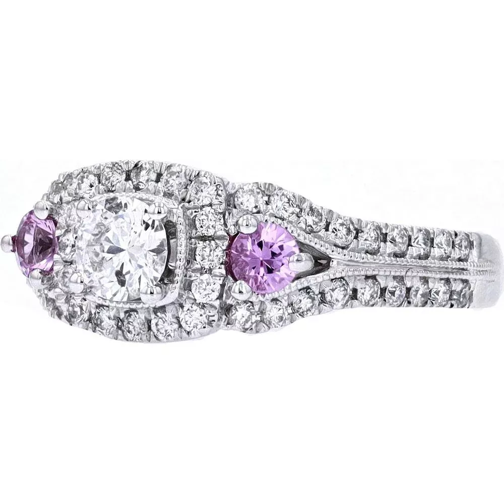 14K White Gold 1.05 Carat Diamond Engagement Ring with 0.30 Carat Total Accents