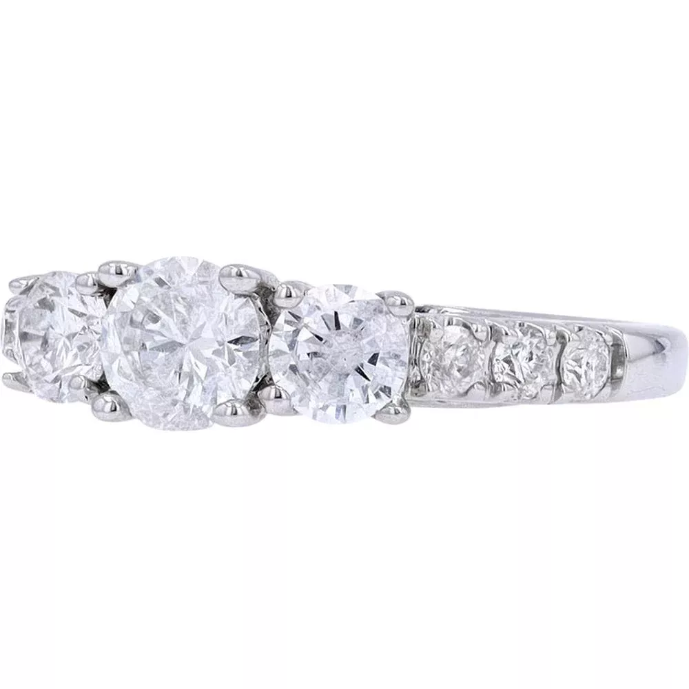 14K White Gold 1 1/2 Carat Total Weight Three Stone Diamond Engagement Ring